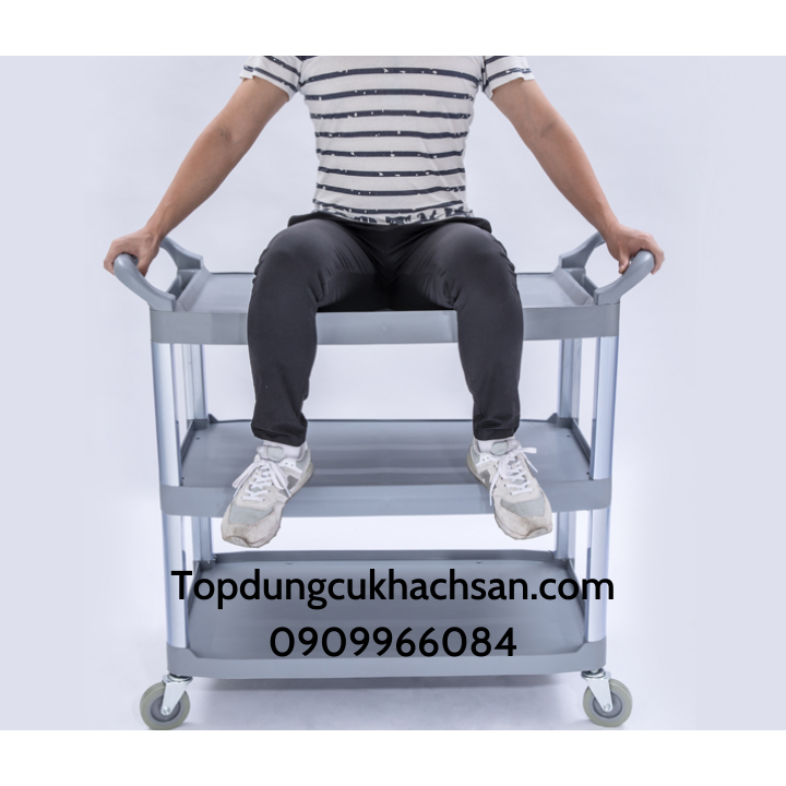 Xe Đẩy Nhựa 3 Tầng, Xe Dọn Thức Ăn 3 Tầng - Chưa Bao Gồm Thau