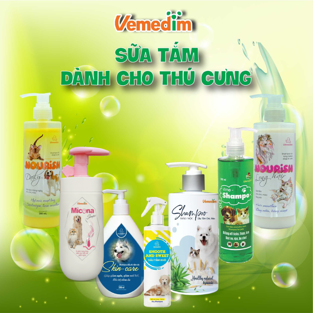 Vemedim Nourish Long Hair Shampoo sữa tắm cho chó mèo lông dài cung cấp protein giúp bộ lông dày, chắc khỏe, chai 300ml
