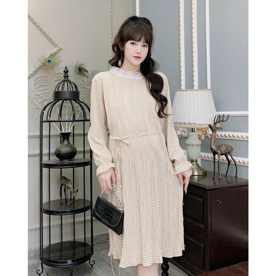 Váy bầu thu đông, đầm bầu dài tay thiết kế công sở Cao cấp, xếp ly dáng suông