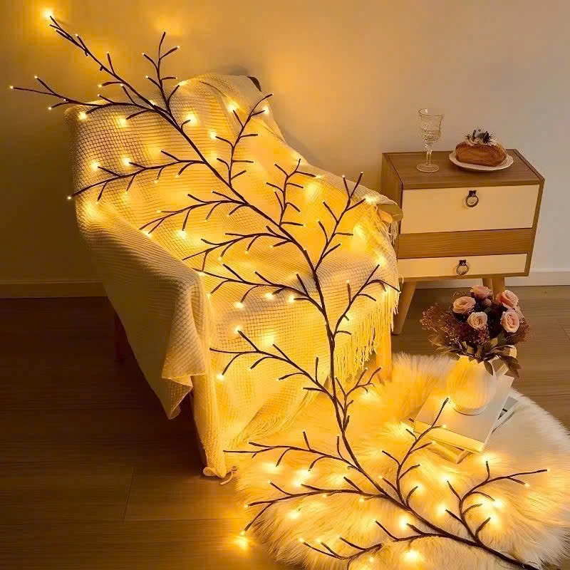 Đèn LED Hoa Anh Đào Dán Tường Trang Trí Tết Dài 1m6 72 Bóng LED Ánh Sáng Ấm, Đèn Decor Phòng Khách Phòng Ngủ Tặng Băng Dính Nano 2 Mặt - HÀNG CHÍNH HÃNG MINIIN