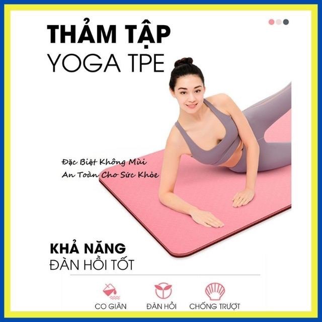 Thảm Tập Yoga Gym Chống Trượt TPE Cao Cấp 2 Lớp Dày 6mm, Tập Tại Nhà T2L
