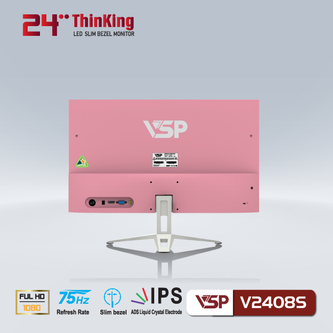Màn hình vi tính VSP V2408S 24inch [HỒNG] (23.8&quot; IPS FHD 75Hz, HDMI+VGA) - Hàng chính hãng TECH VISION phân phối