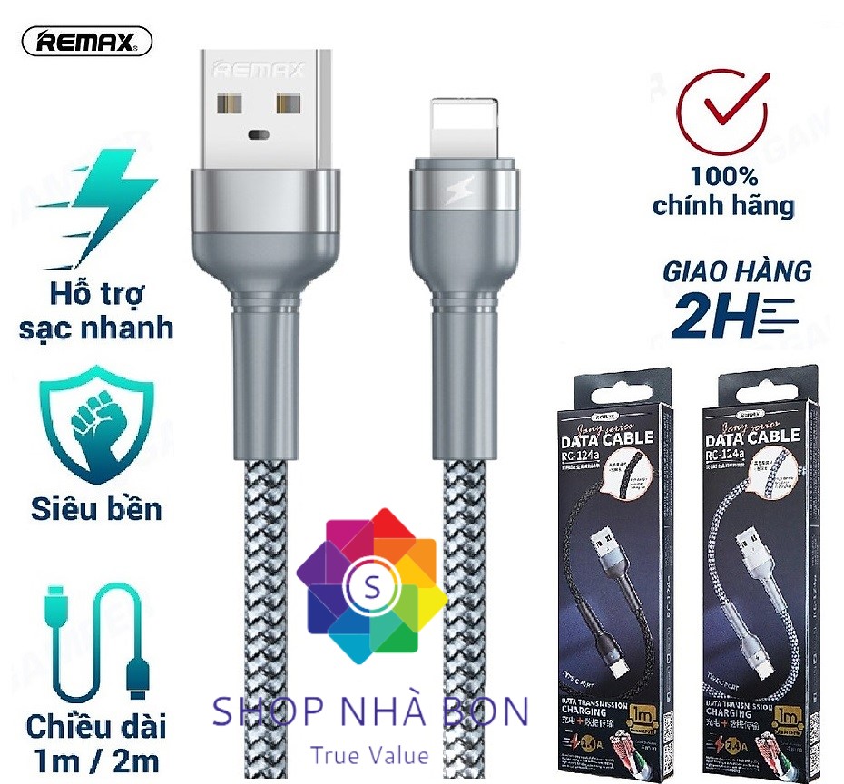 Dây cáp sạc Remax RC-124i hỗ trợ sạc nhanh - Hàng Chính Hãng 