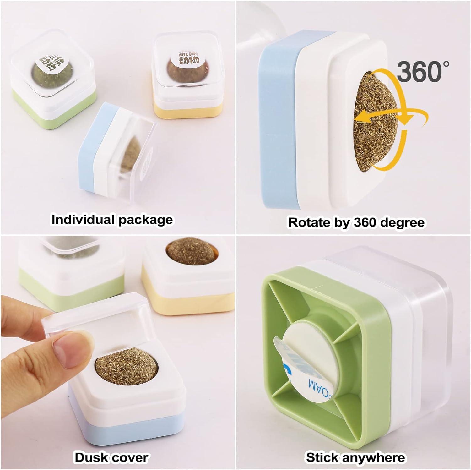 3 Bóng cỏ mèo, máy bay quay 360 ° với cỏ mèo, bóng tự nhiên làm sạch răng và thu hút mèo