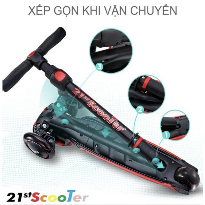 Xe Scooter 21st có giảm xóc, 3 bánh LED sáng cao cấp cho bé ( Tặng 7 món bảo vệ cho bé )