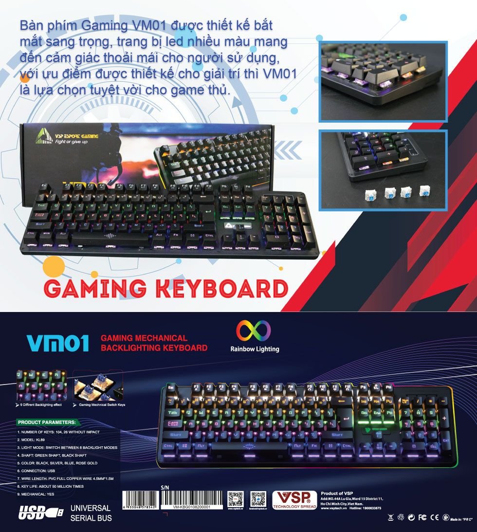 Bàn phím cơ VSP eSport HN Gaming VM01 - Hàng nhập khẩu
