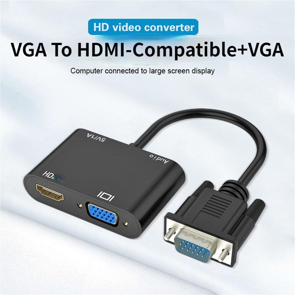 Bộ chuyển đổi tương thích Vga sang Hdmi Bộ chia Vga với bộ chuyển đổi âm thanh 3,5mm cho máy chiếu Pc Hdtv đa cổng Vga