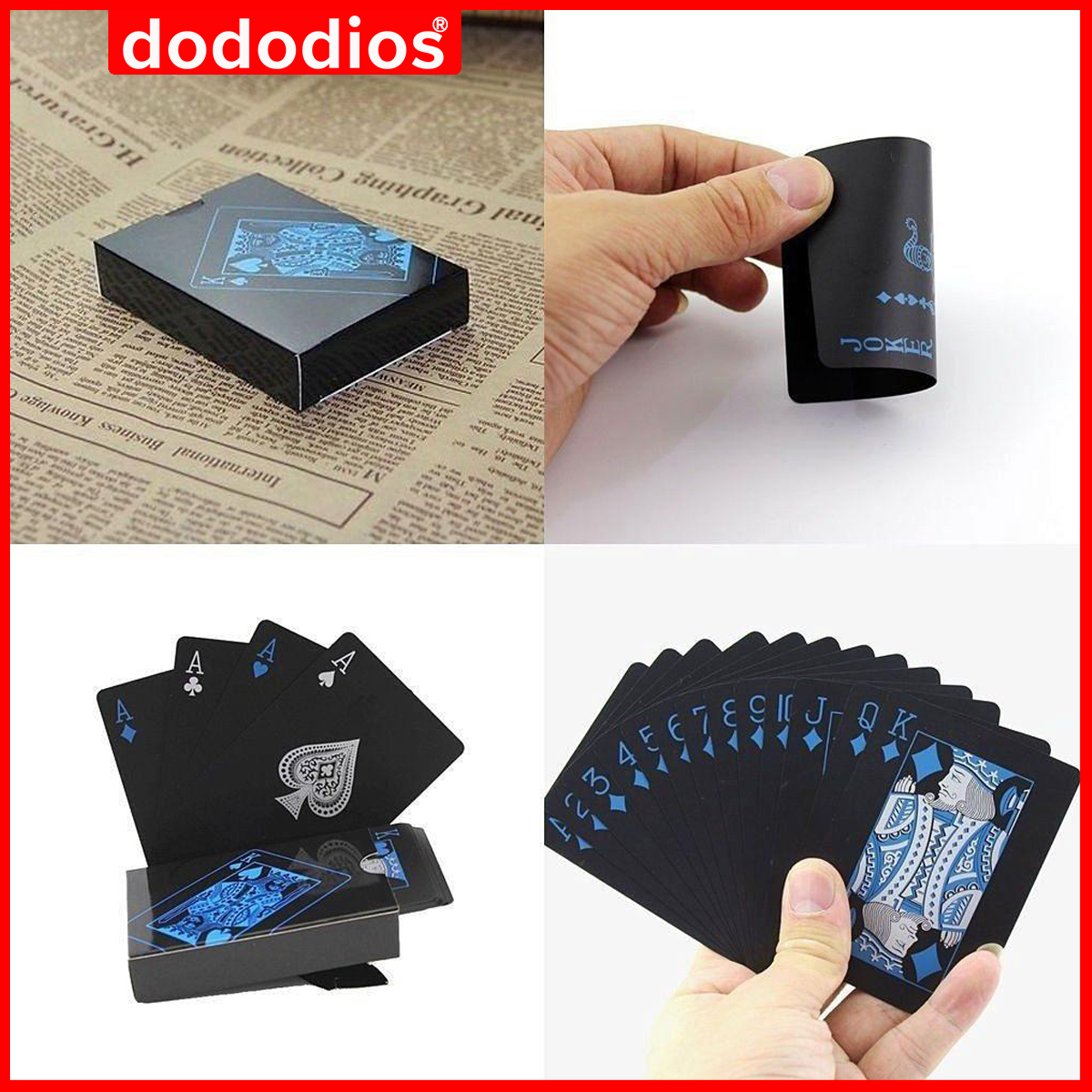 Hình ảnh Bộ Bài Tây Poker Nền Đen Cao Cấp Chọn Màu – Bài Tây Đen Bằng Nhựa PVC Chống Thấm Nước Chống Gập Chính Hãng Dododios