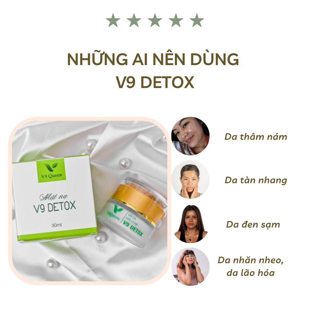 Mặt Nạ Thải Độc V9Queen, Ngăn Ngừa Mụn Nám, Dưỡng Trắng Da