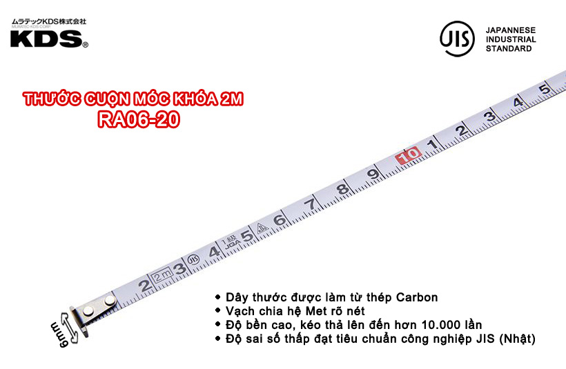 THƯỚC CUỘN MÓC KHÓA 2m KDS 