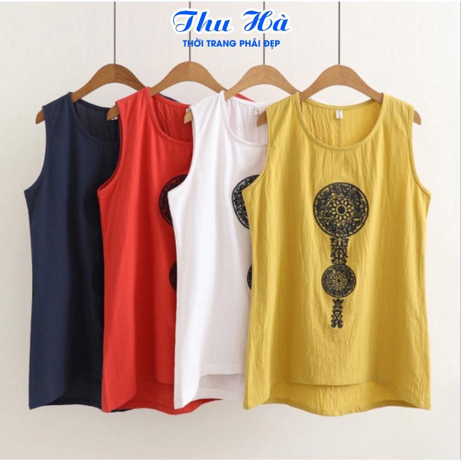 Áo sát nách nữ cổ tròn Thu Hà chất liệu đũi mềm nhẹ thoáng mát, form vừa xinh AKH.53