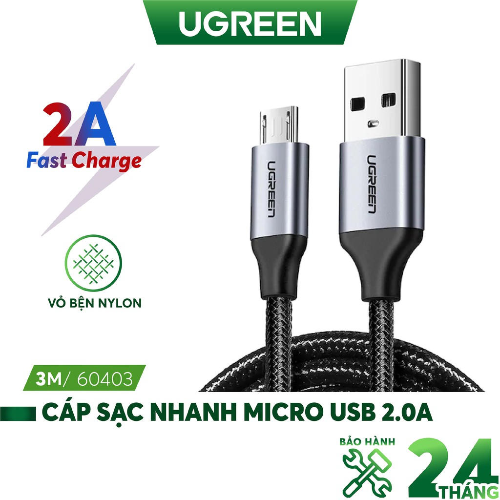 Dây cáp sạc nhanh Micro USB hãng sản xuất UGREEN US290 60403 60404 vỏ sợi bện siêu bền - Hàng nhập khẩu chính hãng