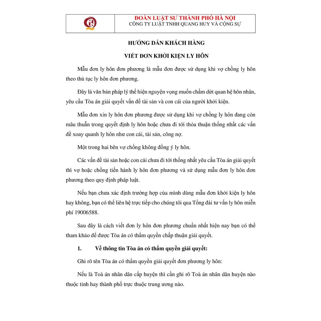 Đơn ly hôn đơn phương quận Bắc Từ Liêm chuẩn mới nhất + Hướng dẫn của Luật sư viết đơn, nộp đơn, hồ sơ, thủ tục ly hôn