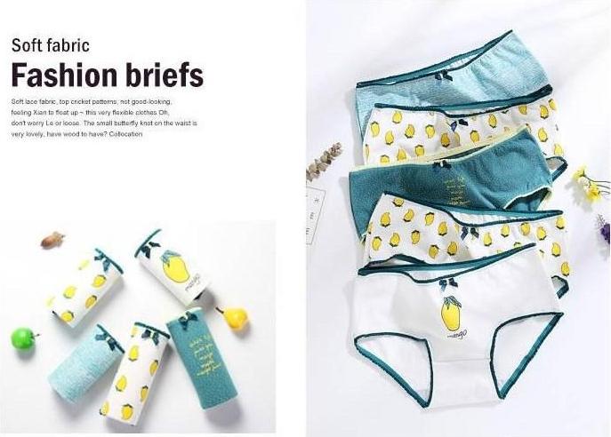 Set 5 quần lót họa tiết hoa quả chất vải cotton cực kỳ co dãn, giao màu ngẫu nhiên