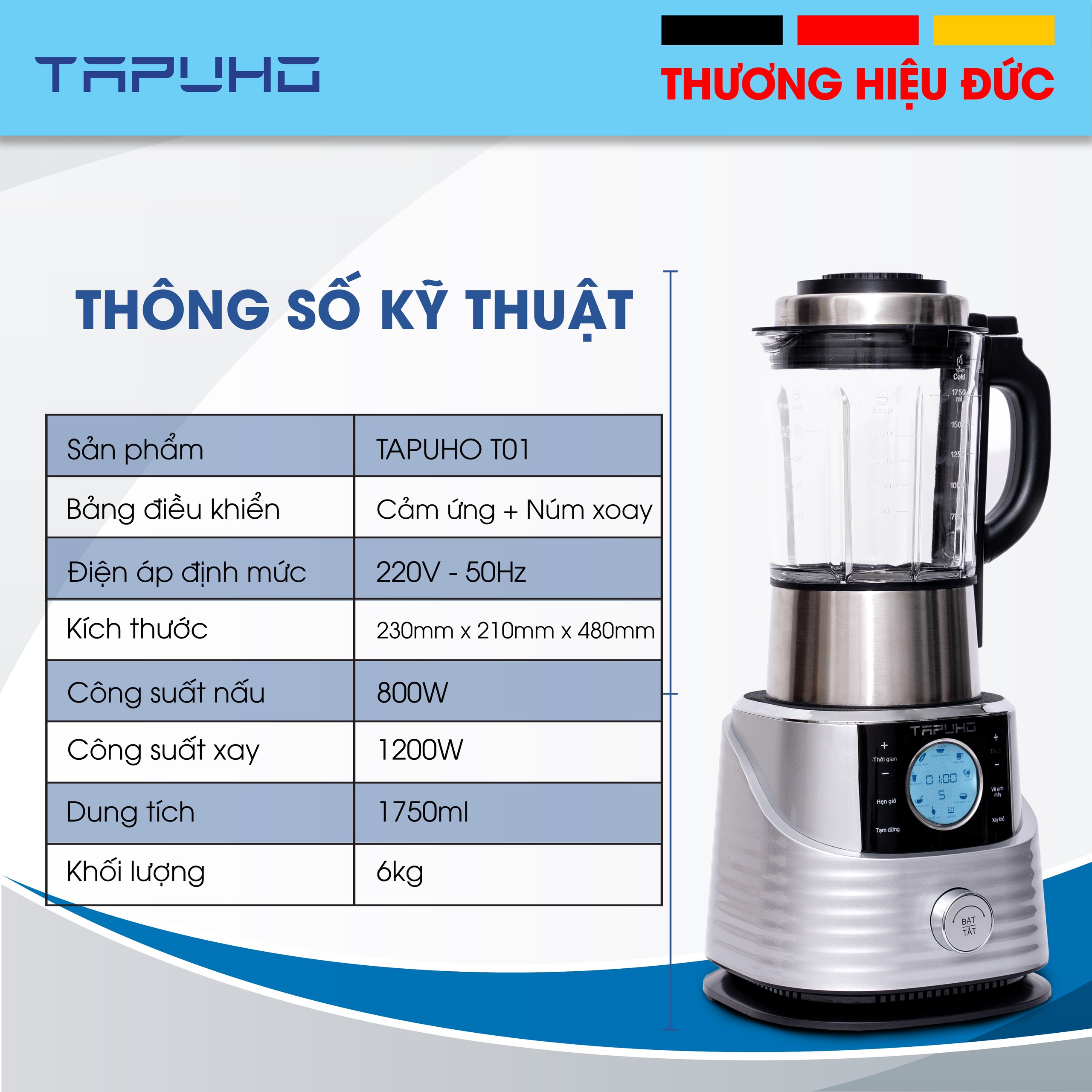 [Hàng chính hãng] Máy làm sữa hạt, sinh tố TAPUHO T01 - Thương hiệu Đức