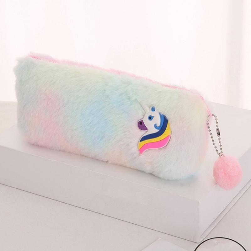 Tmdbyx Túi Đựng Bút Hình Ngựa Một Sừng Phối Lông Dễ Thương Có Khóa Kéo Cho Học Sinh