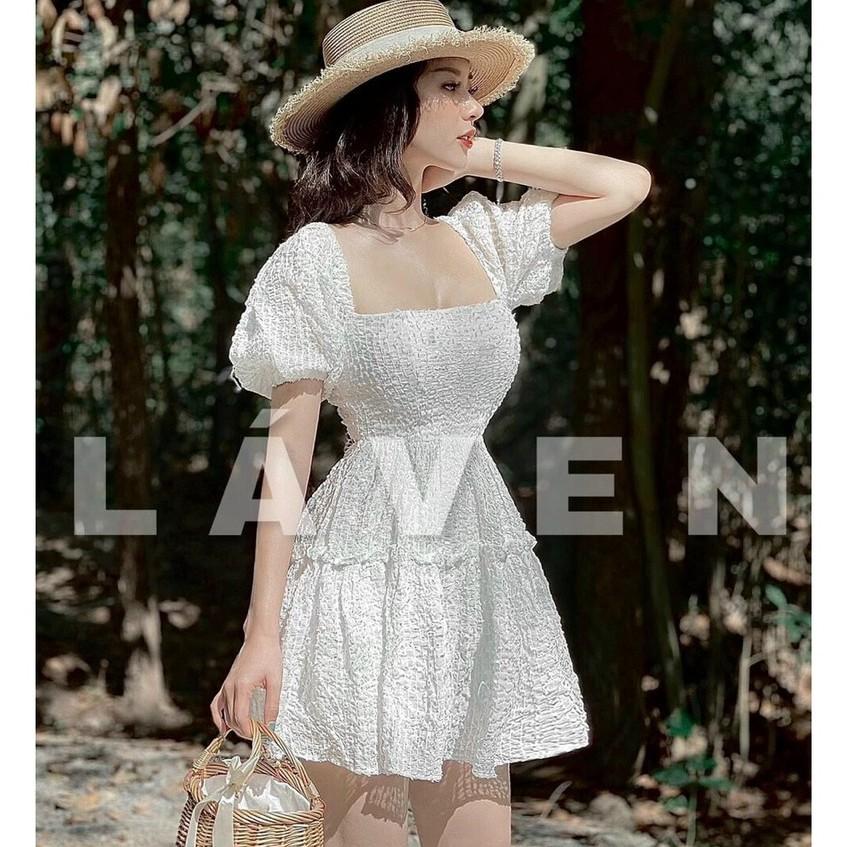 Váy Đầm Nữ Xòe Tay Phồng Tùng Xòe Nhún Tầng ,Có Mút Ngực Chất Liệu Xốp Chỉ Cao Cấp hời Trang Nữ KEMPK Màu Sắc Nhã Nhặn