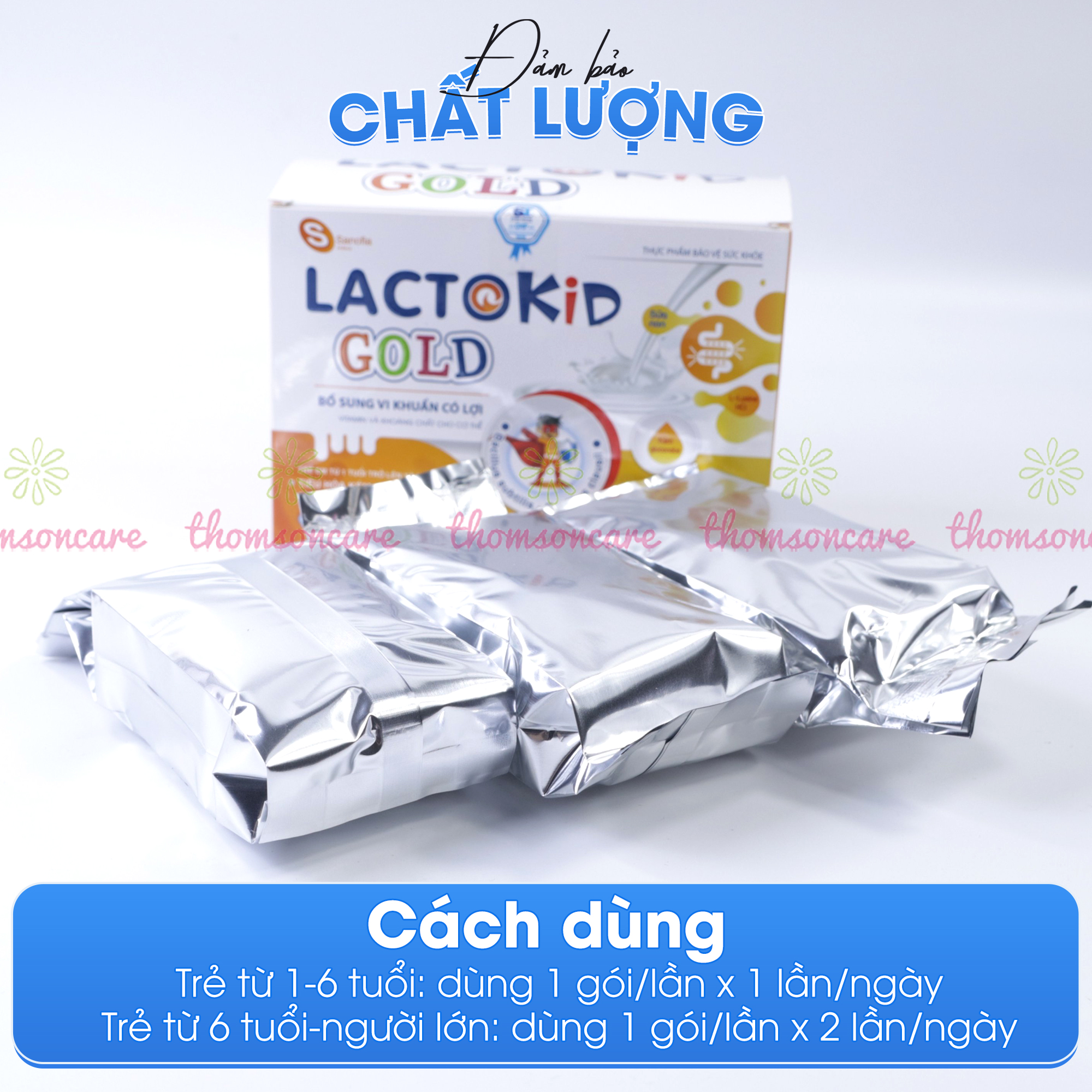 Men tiêu hóa Lactokid Gold Hộp 30 gói- Sanofia France- giúp bé ăn ngon miệng ,bổ sung lợi khuẩn, kẽm và vitamin- Thomsoncare