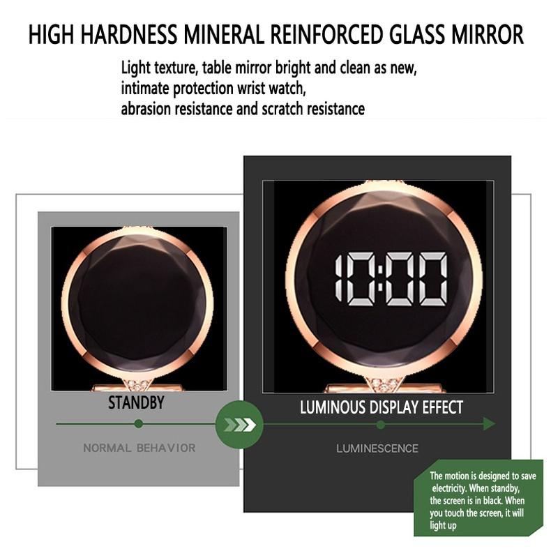 Đồng hồ đeo tay kỹ thuật số có đèn LED cảm ứng dây hợp kim sang trọng cho nữ