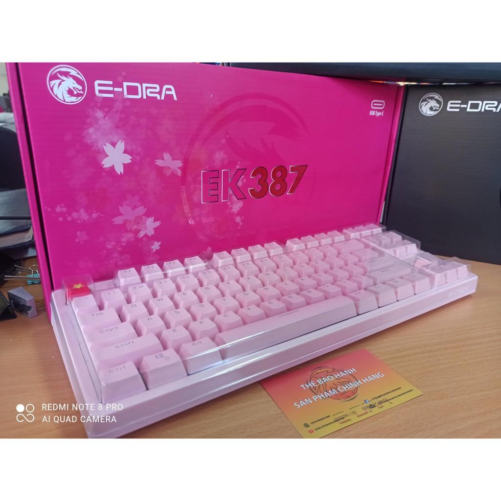 Bàn phím cơ EDRA EK387 Pink Huano switch version 2021 - Phiên bản màu hồng cực kute - Hàng chính hãng