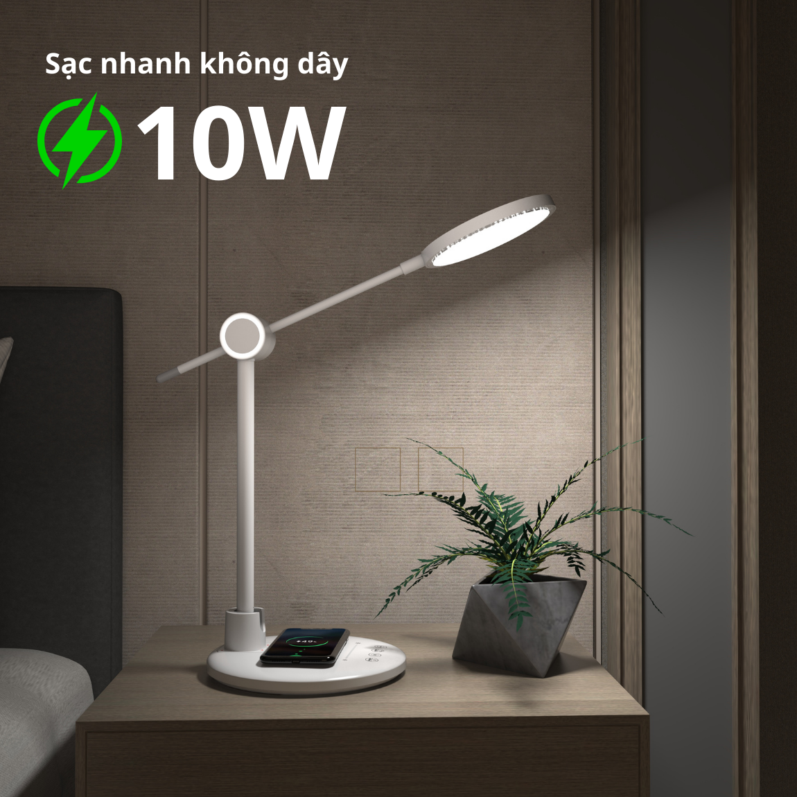 Đèn Bàn Học LED Cao Cấp Độ Sáng Cao Tích Hợp Sạc Không Dây Model TB-55S/SW - Hàng Chính Hãng Tamayoko