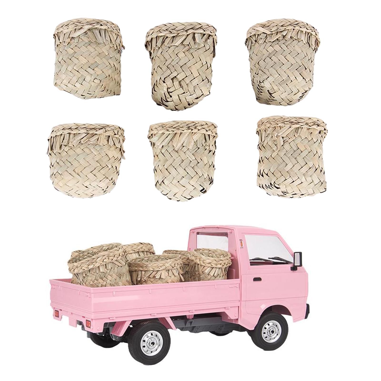 6x 1:16 Scale Straw Baskets Miniature Model for 1/10 WPL D12 RC Car Decor