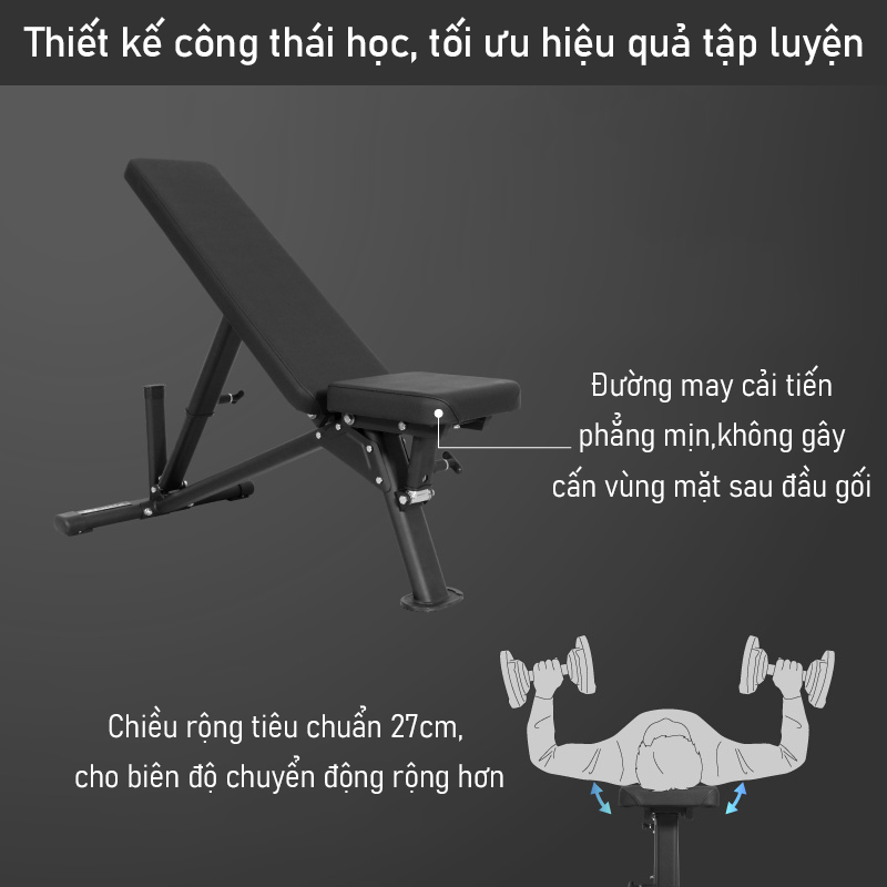 Ghế Tập Thể Hình Đa Năng LYSIN - Ghế Tập Tạ Tay Và Đẩy Ngực Tại Nhà, điều chỉnh linh hoạt 18 mức