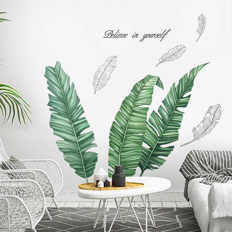 DECAL DÁN TƯỜNG PHONG CÁCH HÀN QUỐC NHIỆT ĐỚI lá xanh 01