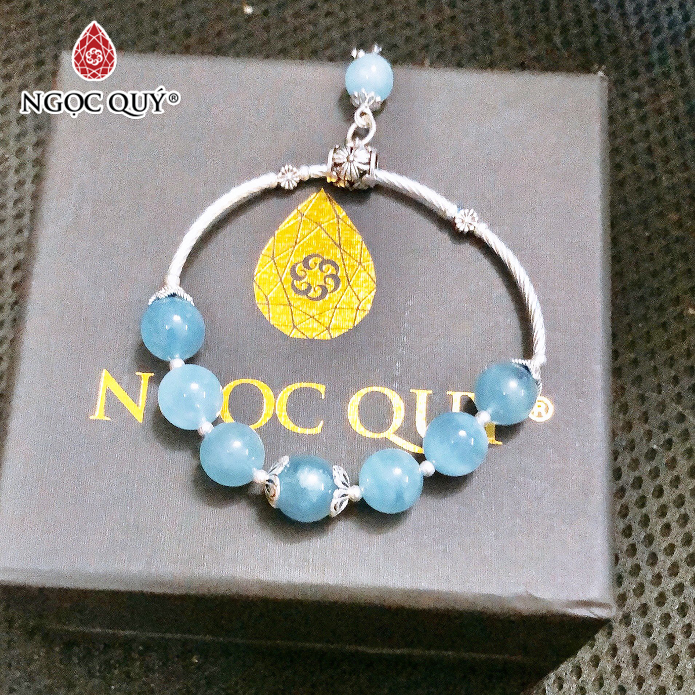 Vòng tay đá Aquamarine phối cây trí tuệ mệnh thủy, mộc - Ngọc Quý Gemstones