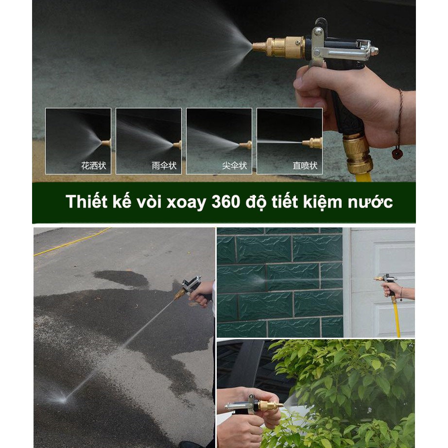Bộ vòi tưới, cây rửa xe với đầu vòi tăng áp 3 chế độ đa năng tiện dụng dài 10m