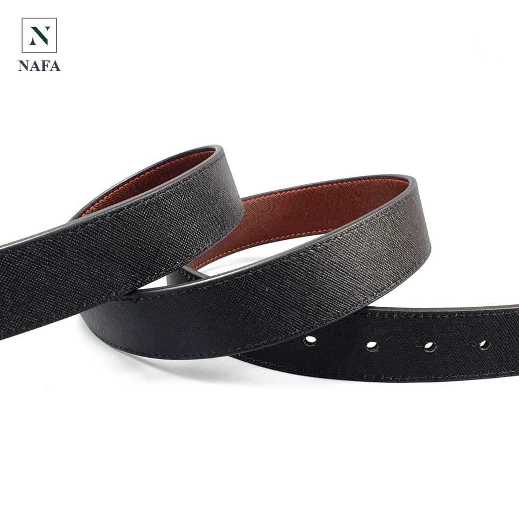 Thắt lưng da Saffiano cao cấp 2 màu dây, khóa kim xoay tiện lợi sang trọng NAFA BL120