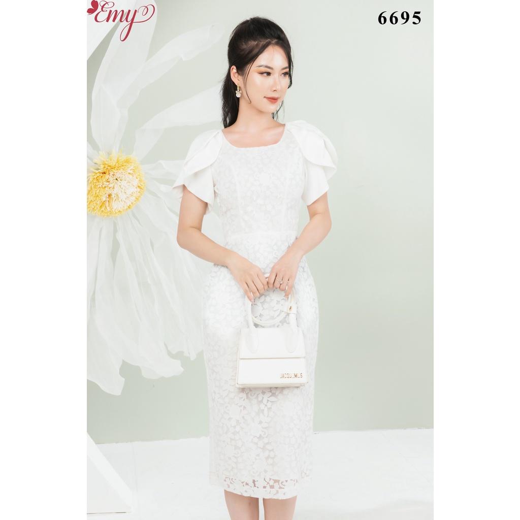 Đầm EMY EM6695 Body Bút Chì Tay Búp Hồng Không Túi