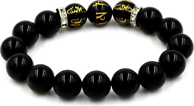 Vòng tay chuỗi hạt thạch anh đen khắc Phật chú 12 ly MSA119