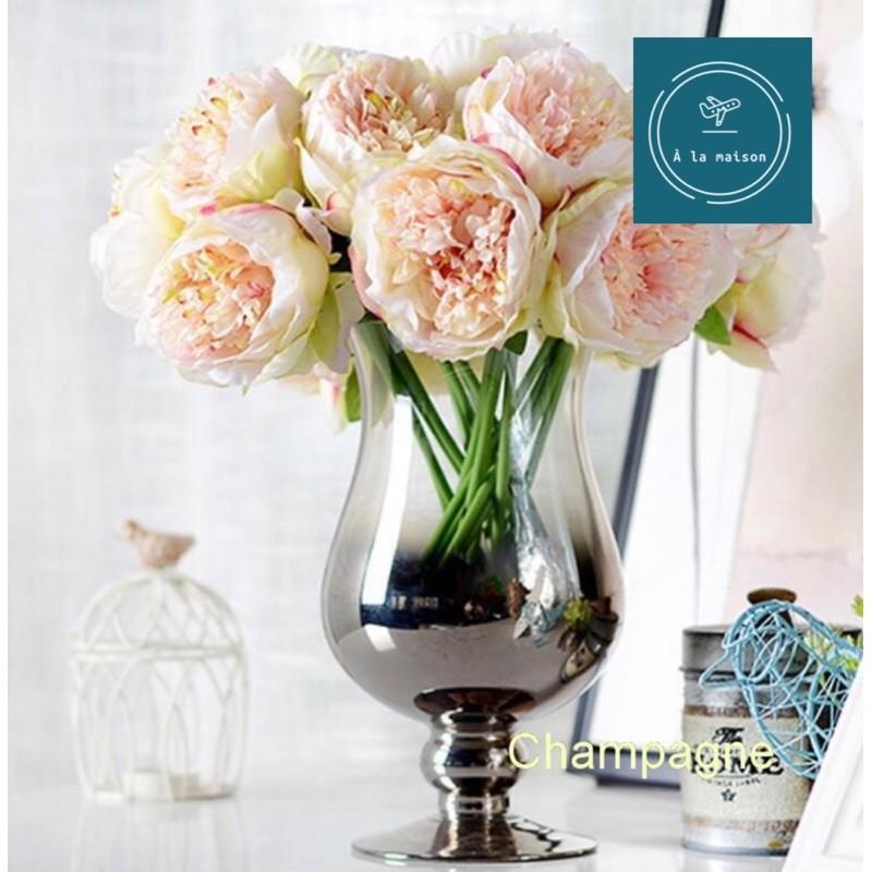 Hoa giả - Bó 5 cành hoa mẫu đơn lụa cao cấp 33cm, Hoa cô dâu, hoa decor trang trí