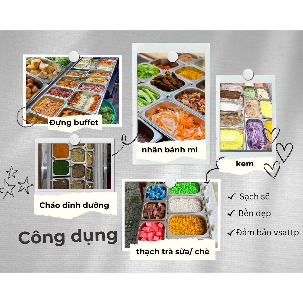 Khay inox đựng topping - thạch, trân châu, nhân bánh mì - buffet, kem, thực phẩm ...