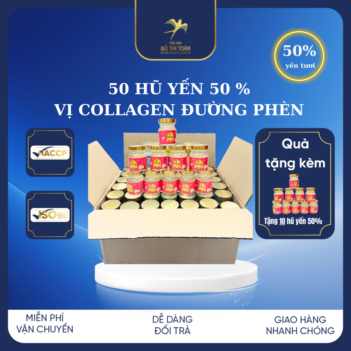 [DTT] 50 hũ 50% Collagen ( Kèm 10 hũ) Yến chưng chọn vị- Yến sào Đỗ Thị Toán