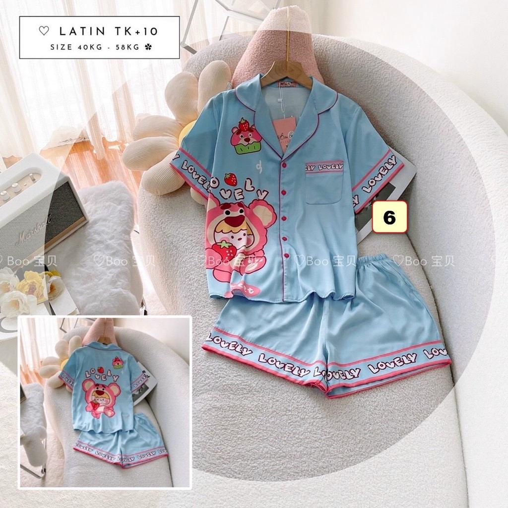 BỘ PYJMA LỤA LATIN, QUẦN SHORTS,TAY NGẮN