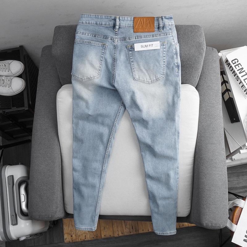 Quần bò nam màu xám slimfit co giãn VNXK cao cấp
