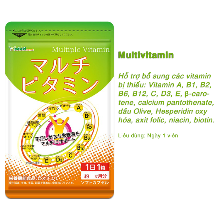 Viên Uống Multi Vitamin Hỗ Trợ Tăng Cường Sức Khỏe Seedcoms Nhật Bản