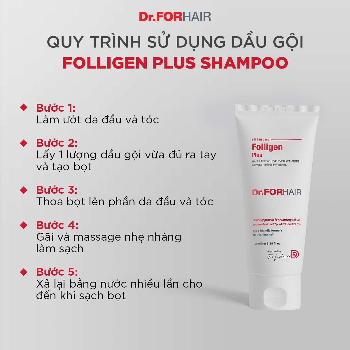 Dầu gội đầu ngăn rụng tóc kích thích mọc tóc Dr.FORHAIR Folligen Plus Shampoo 100ml