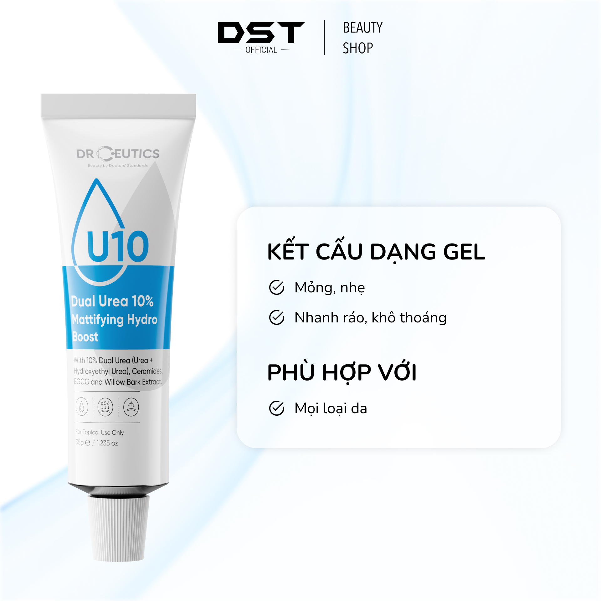 DRCEUTICS Gel Dưỡng Ẩm Kiềm Dầu Và Phục Hồi Da Dual Urea 10% Mattifying Hydro Boost