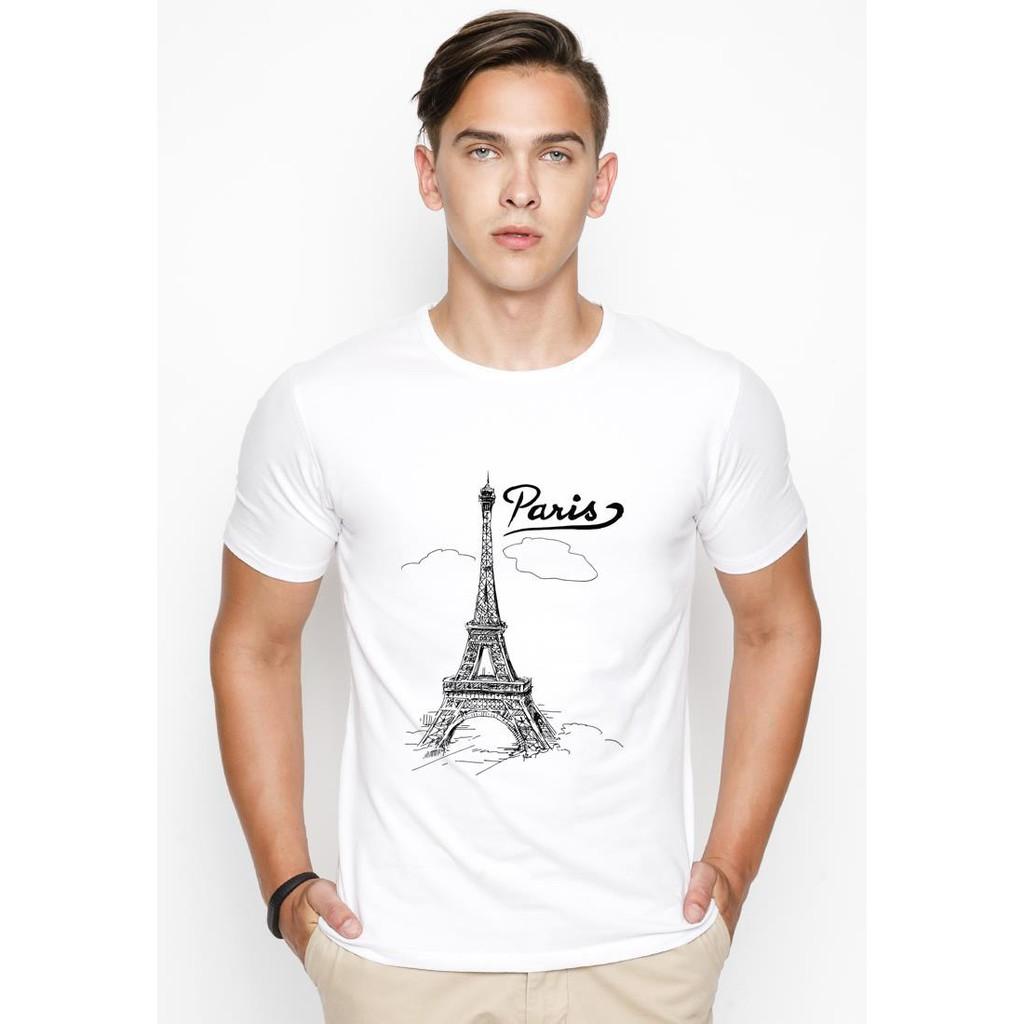 Áo thun nam cổ tròn in hình tháp Paris
