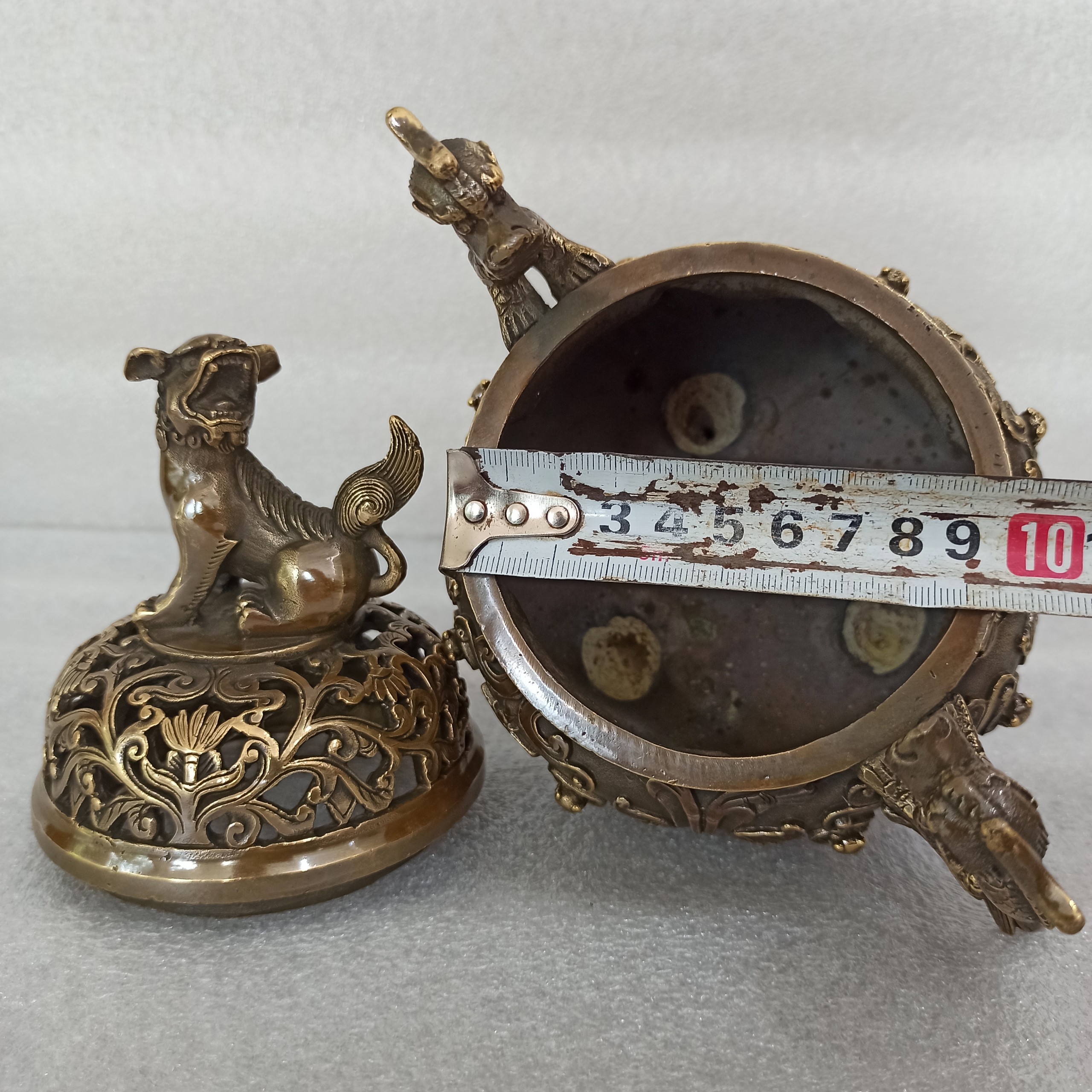 Đỉnh lư đồng xông trầm cao 23cm hàng VIP, đỉnh lư đồng đốt trầm hương cỡ đại hoa văn đồng tử cầu phúc