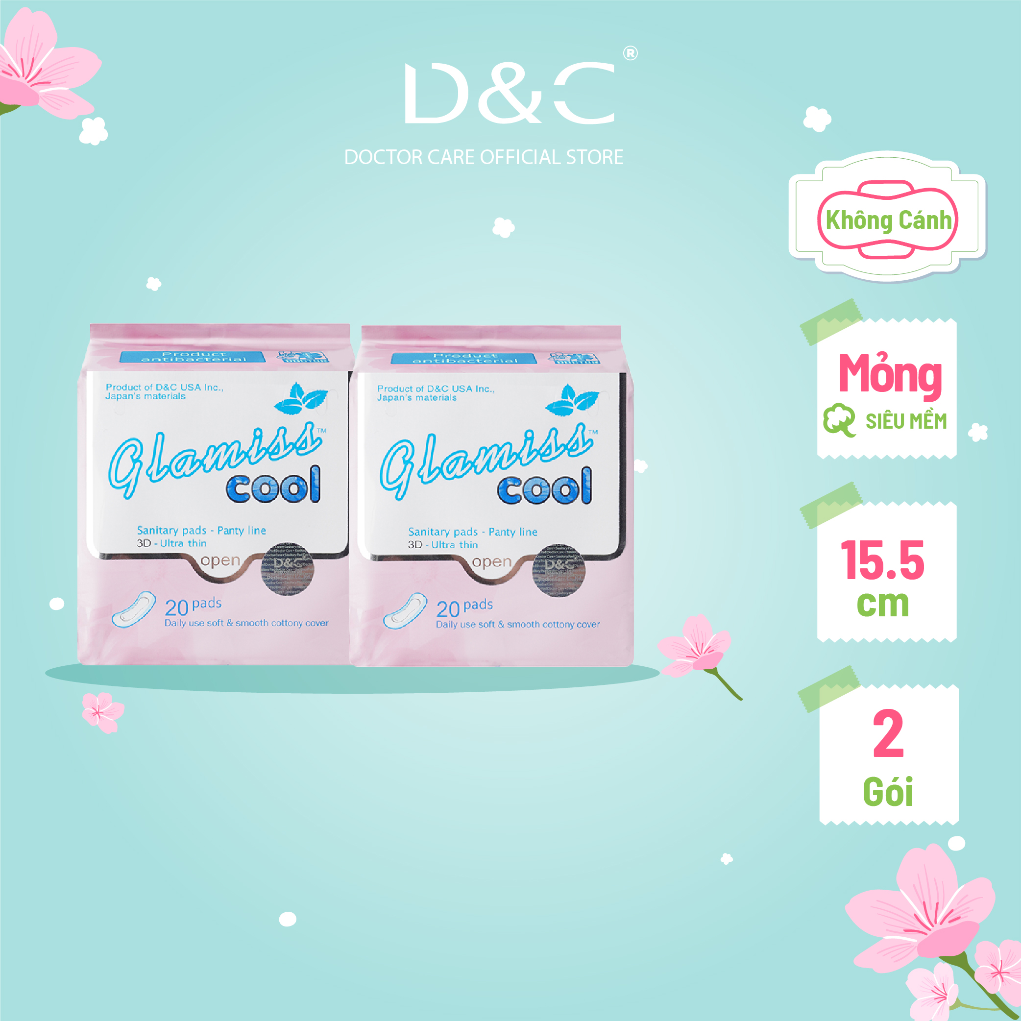 Combo 2 Băng vệ sinh hàng ngày Glamiss Cool ,BVS thảo dược 16cm siêu mát siêu khô thoáng