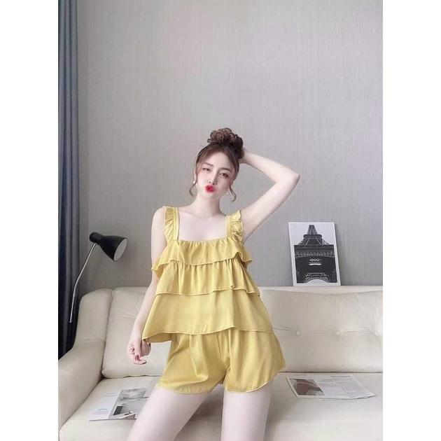 Đồ ngủ sexy nữ FREE SHIP Đồ ngủ hai dây chất lụa satin 4 tầng bèo chất mịn quyến rũ