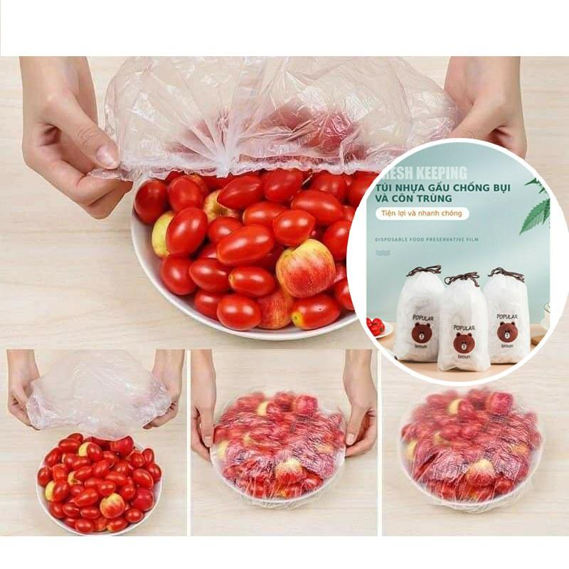 Màng bọc thực phẩm co giãn siêu dai có chun hình túi gấu set 100 chiếc Shop Hiwi