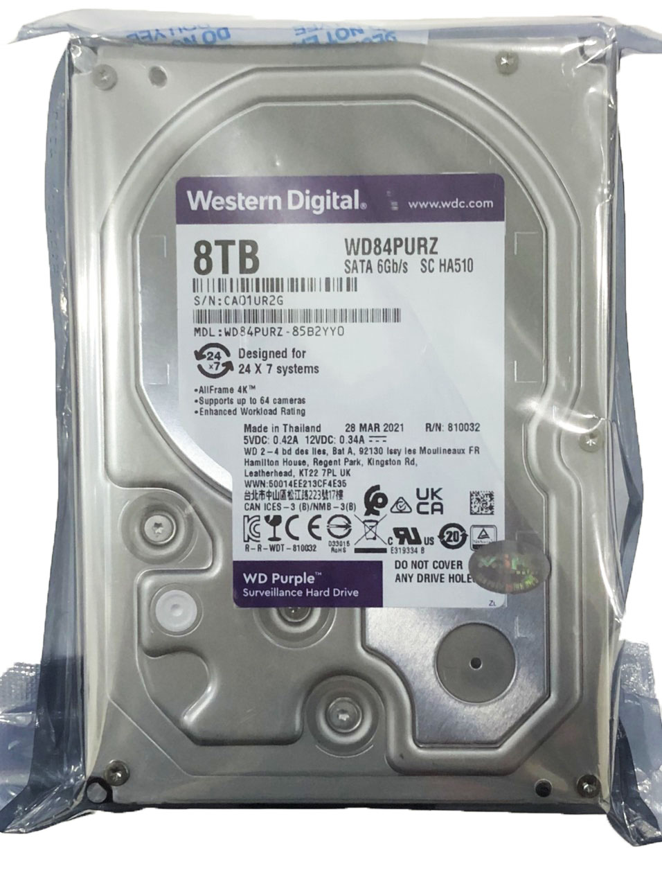 Ổ Cứng HDD Camera WD Purple 8TB ntelliPower - WD84PURZ - Hàng Chính Hãng