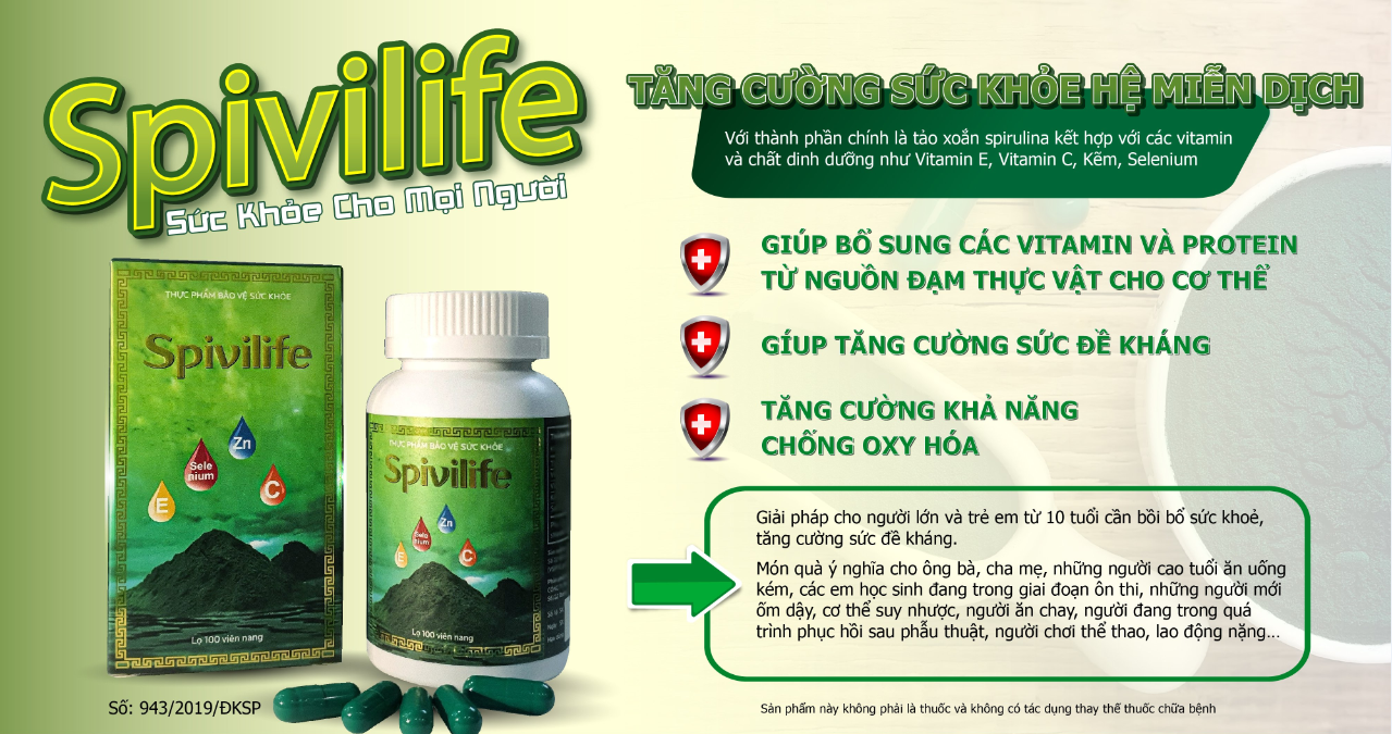 Viên uống tăng cường đề kháng, tăng cường sức khỏe - SPIVILIFE - Combo 3 hộp 100 viên + 1 hộp SPIVILIFE 100 viên, bổ sung các vitamin & protein cho cơ thể, chống oxi hóa .