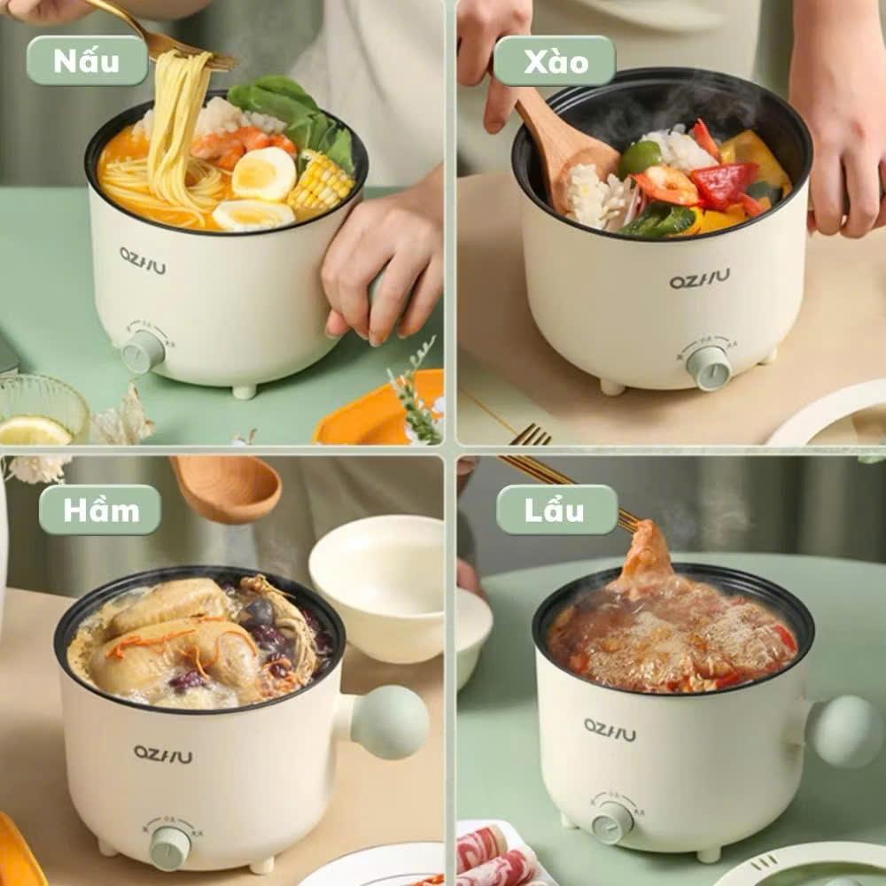 Nồi Lẩu Điện Mini Azhu 1.8L Đa Năng – 2 Nấc Nhiệt, Kèm Giá Hấp, Công Suất 600W