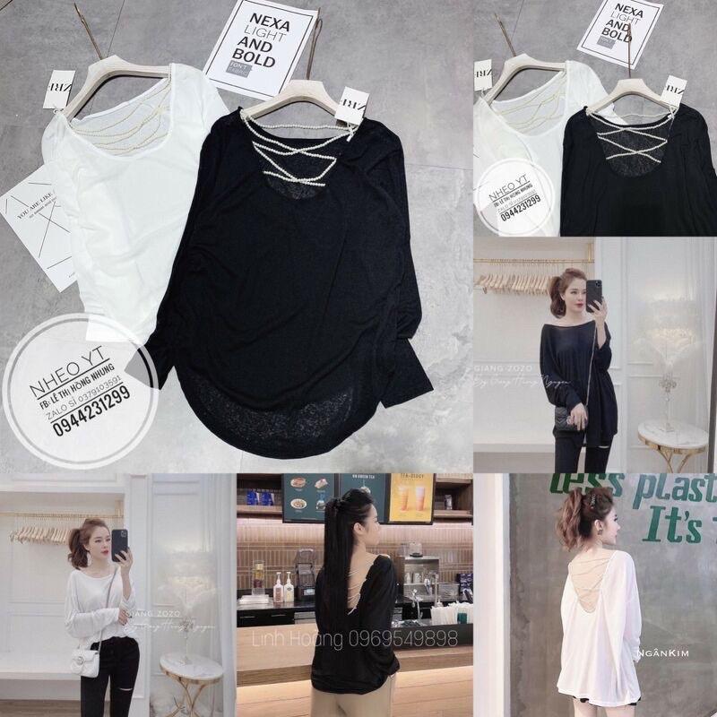 Áo Nữ Dài Tay Đan Lưng Chuỗi hạt